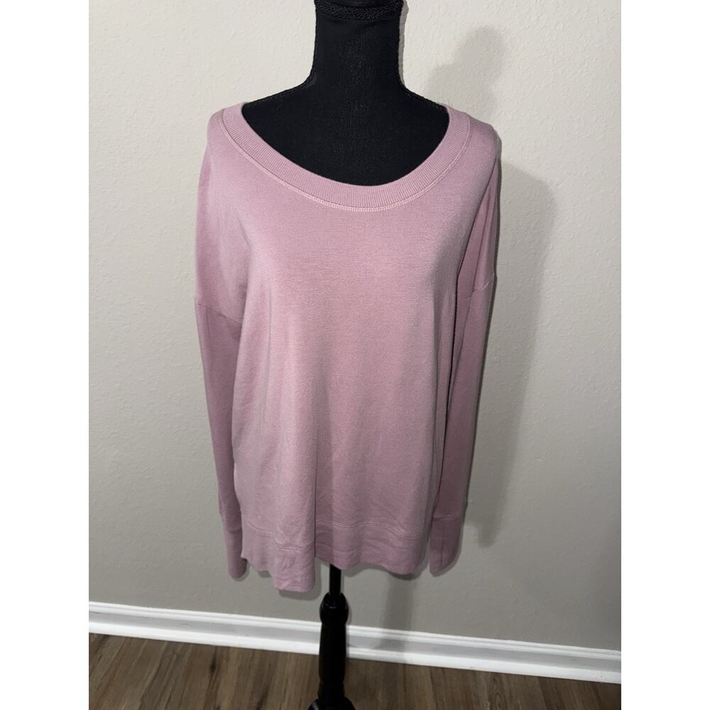 ATHLETA Coaster Luxe Sweatshirt L Mauve Pink Thumbholes Side Slit Pullover L